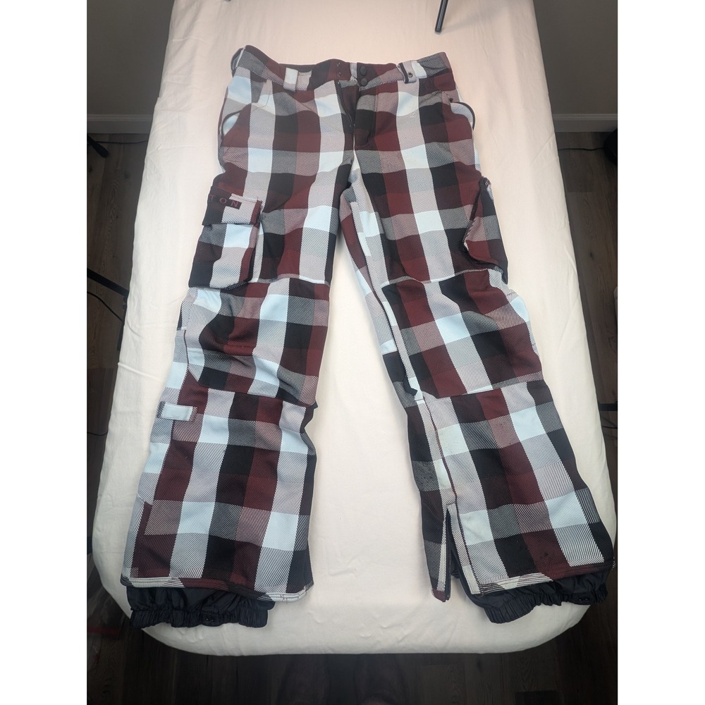 Burton DRYRIDE Snowboard Pants Mens Medium Plaid Burgundy Blue Cargo Vented